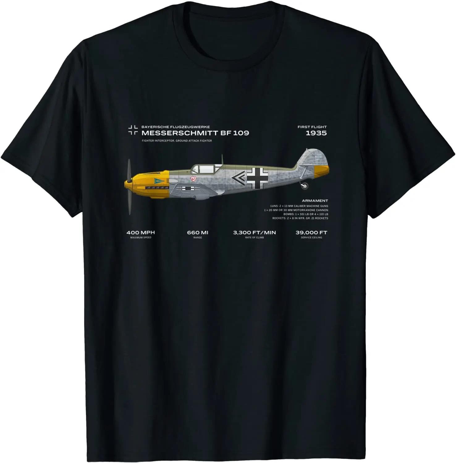 Cheavyweight  German Air Force Messerschmitt Bf 109 Fighter Shirt. Summer Cotton O-Neck Short Sleeve Mens T Shirt New S-5XL cm