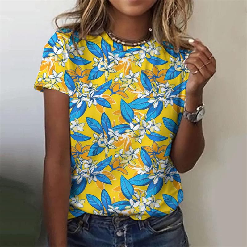 3D Printed Colorful Floral T Shirt For Women Plant Graphic T-Shirts Summer Harajuku Loose Tees Round Neck Tops Short Sleeves cm