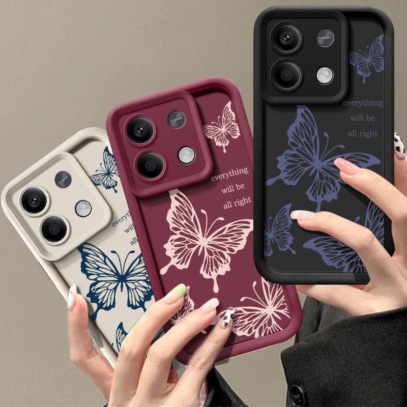 For Xiaomi 13T 11T Poco F6 X6 X5 M6 Pro Redmi Note 13 12 11 Pro Max K70E  Phone Cover Shockproof Color Butterfly Print Soft Silicone Case black