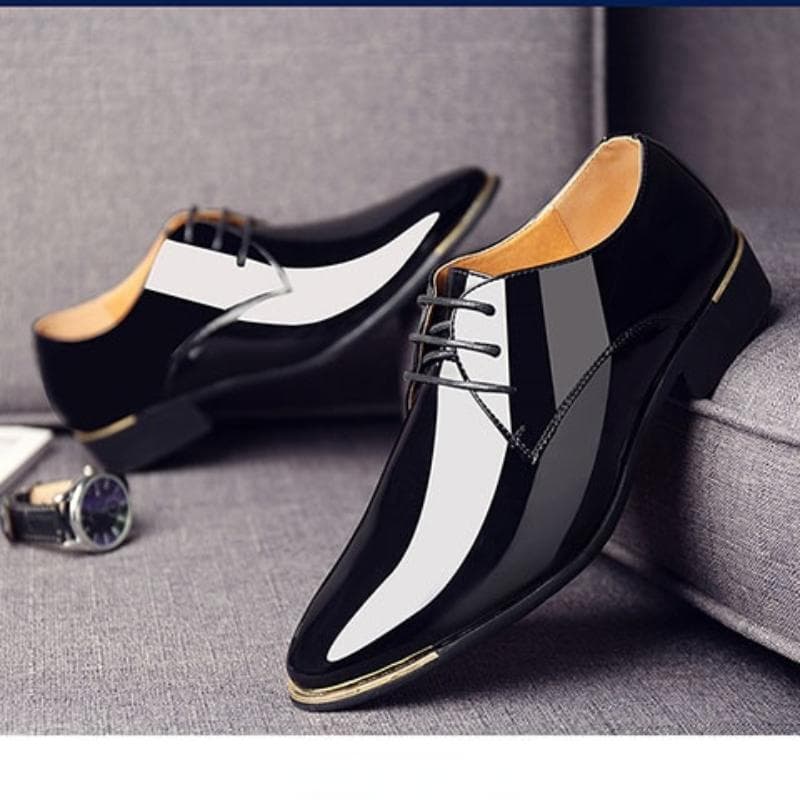 Men Premium Patent Leather Shoes White Wedding Shoes Size 38-48 Black Leather Low Top Soft Men Dress Shoes Solid Color New cm blue