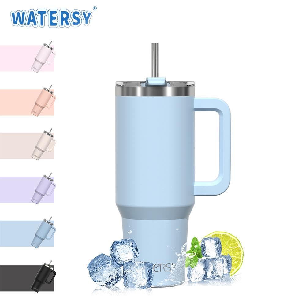 Watersy 40oz/1200ml Tumbler with Handle & Straw Lid Stainless Steel Insulated Cup Keep Cold Thermal Mug Portable Car Travel Cup black