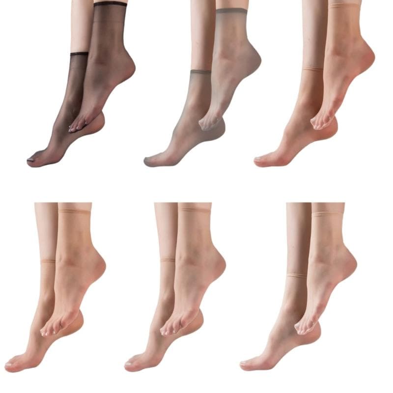 5 Pairs Silk Ultra Thin Sheer Ankle High Socks for Women Nonslip Elastic Top Stretch Breathable Nylon Stockings Gift gray