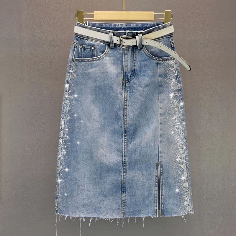 Summer Fashion Skirt Rhinestone Split Denim Skirt with Bodycon Design cm