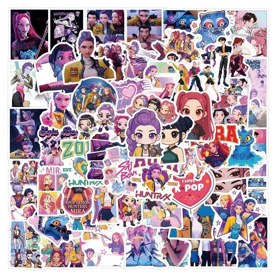 55-110Pcs Kpop Demon Hunters Stickers Cartoon Anime Sticker Huntrix Decorative Stickers For Scrapbook Notebook Aesthetic Sticker