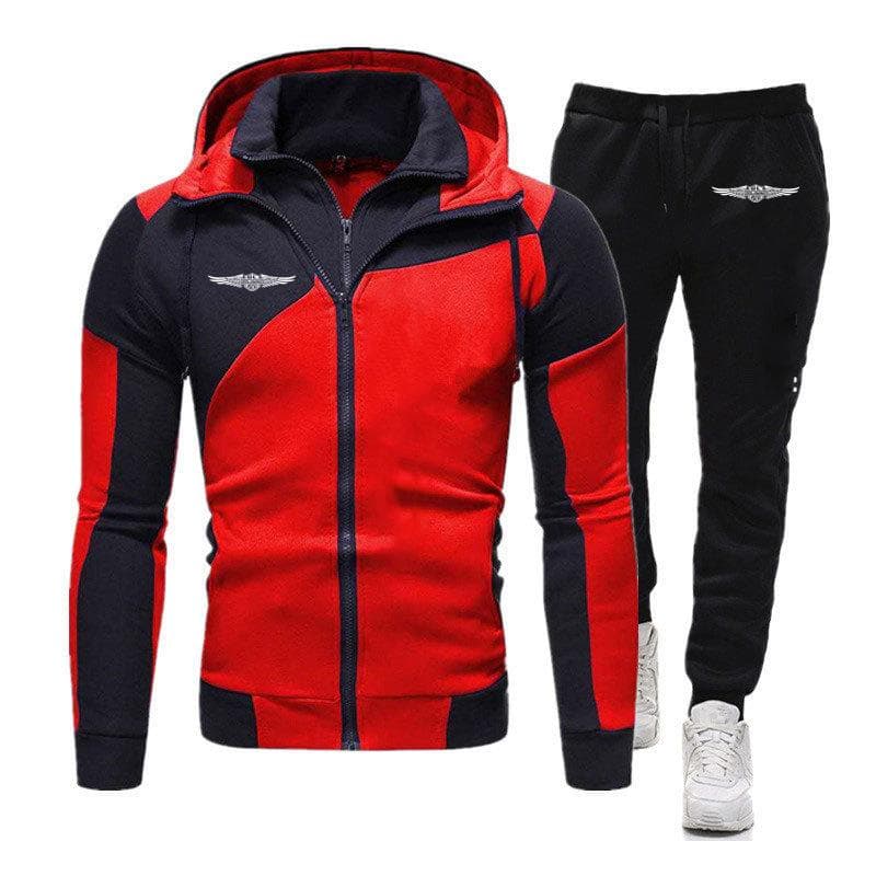 Goldwing GL1500 2023 Men New Spring and Autumn Sporting Casual Color Matching Design Diagonal Zipper Hoodie+Pant Suit cm white