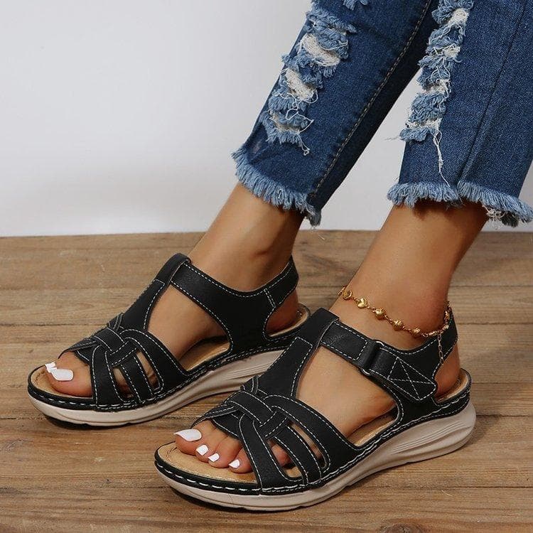 2024 Summer Retro Women Sandals Fashion Orthopedics Large Size Shoes Female Casual Round Toe Wedge Platform Beach Sandalias cm brown