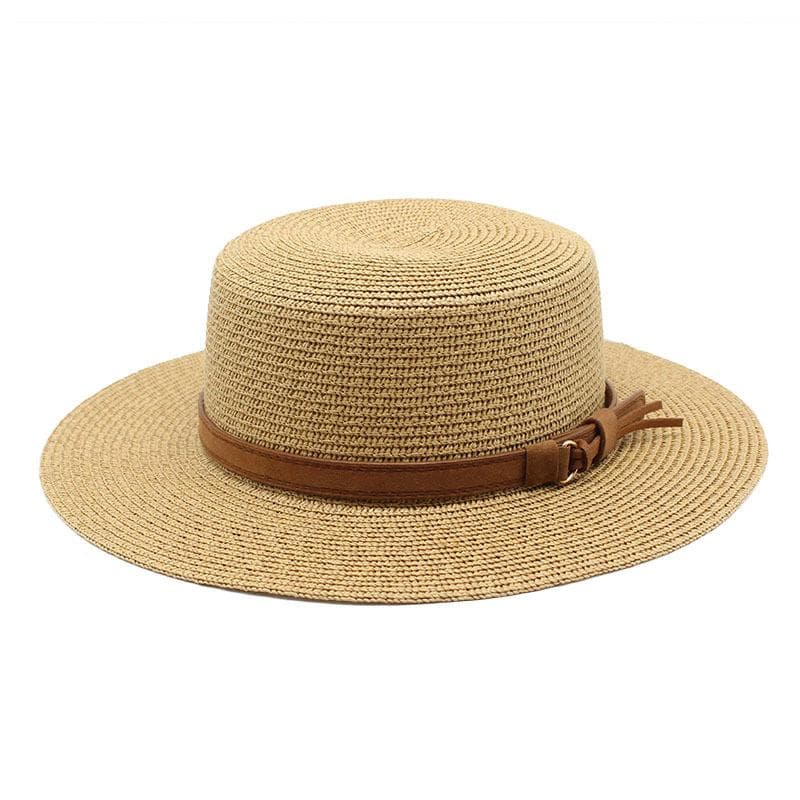 British Retro Straw Hat Men'S And Women'S Summer Travel Sunscreen Visor Flat Top Casual Versatile Top Hat 56-58cm lake blue