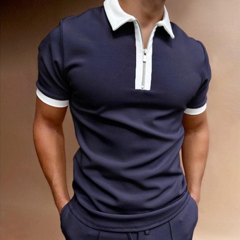 Short Sleeve Zipper Turn Down Collar T Shirt for Men Plus Size Tee Man Patchwork Tops cm