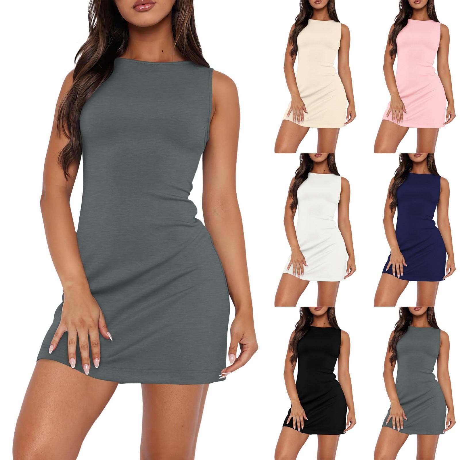 Women's Summer Sleeveless Round Neck Zipper Dress Slim Fit Party Club Bodycon Dresses cm black