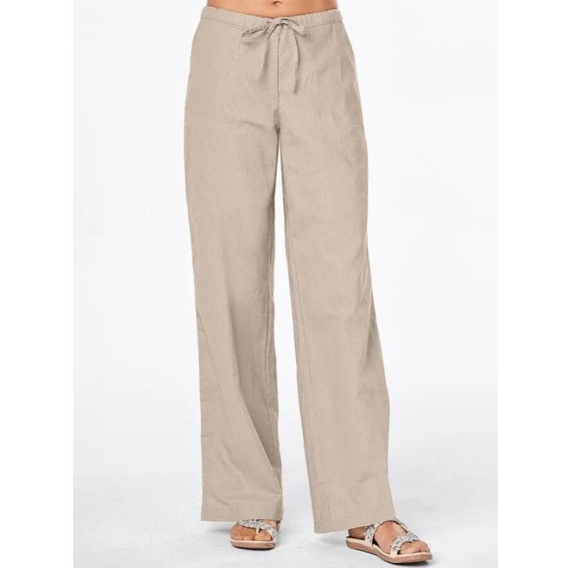 Spring and Summer Women's Pants Solid Colour Tie Pockets Loose Casual Wide Leg Linen Pants cm black