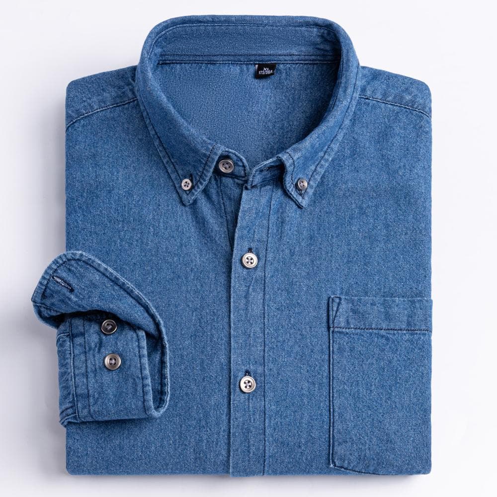Man 100% Cotton Western Denim Pocket Shirt Long Sleeve Standard-fit Comfort Durability Soft Casual Washed Durability Work Shirts cm