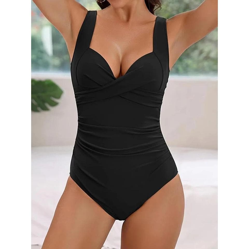 2025 Plain Ruched Swimsuit Women One Piece Solid Swimwear Female Beachwear Bathers Bathing Swimming Swim Bodysuit Summer cm