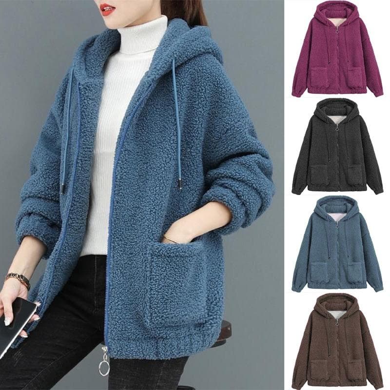 Womens Teddy Bear Fleece Hoodie Ladies Casual Baggy Zip Up Hooded Jacket Coat cm red