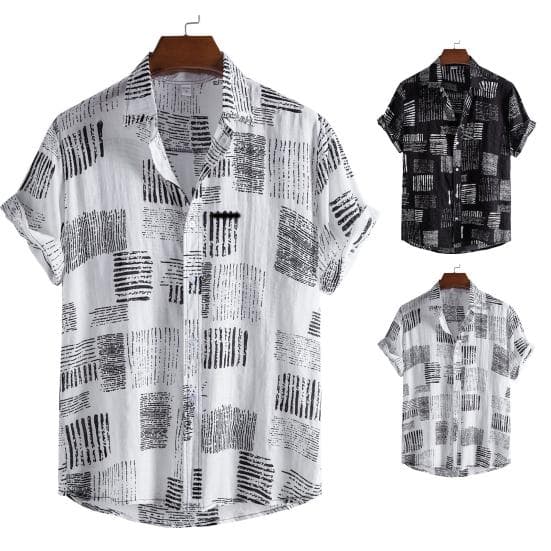 Short Sleeve Men Shirt Turn-down Collar Soft Print Loose Summer Shirt Streerwear cm