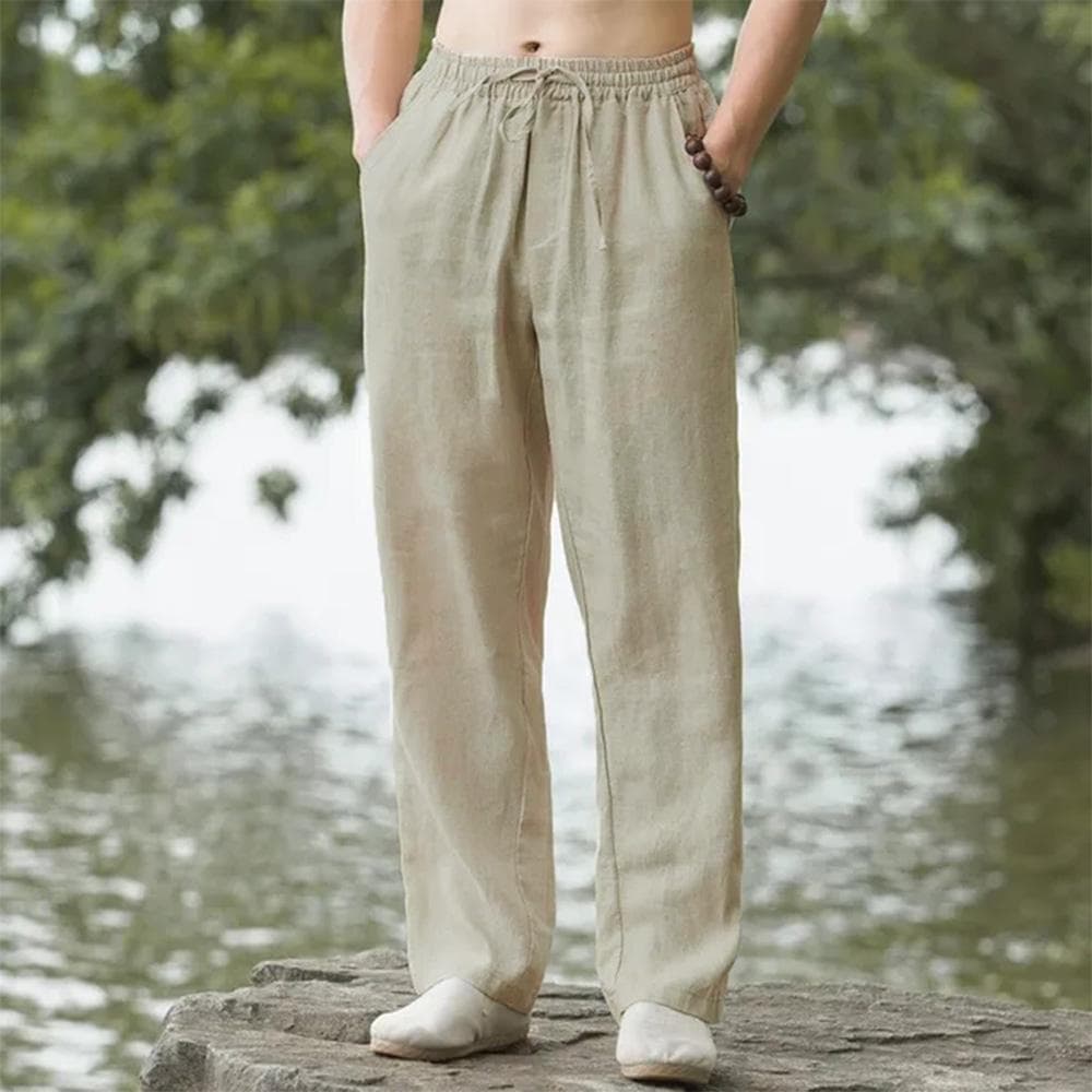Men's Cotton Linen Pants Hawaiian Vacation Holiday Beach Trousers Breathable Streetwear Casual Pants Loose Men Bottoms cm gray