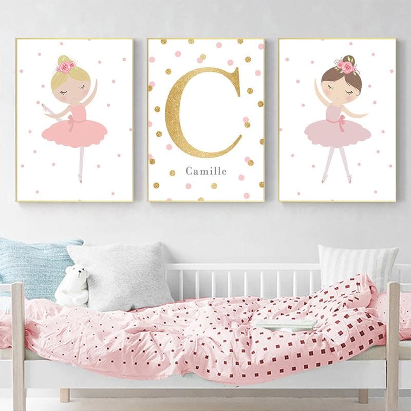 Personalized Name Posters Nursery Wall Poster Dancing Girl Wall Art Canvas Painting  Nordic Custom Name Baby Girl Room Decor