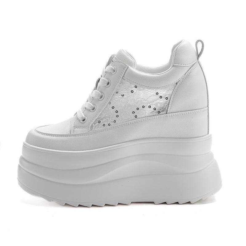 Fashion 13CM Genuine Leather Platform Wedge Flats Shoes Chunky Sneaker Casual Comfy High Brand Spring Autumn Vulcanize Shoes cm