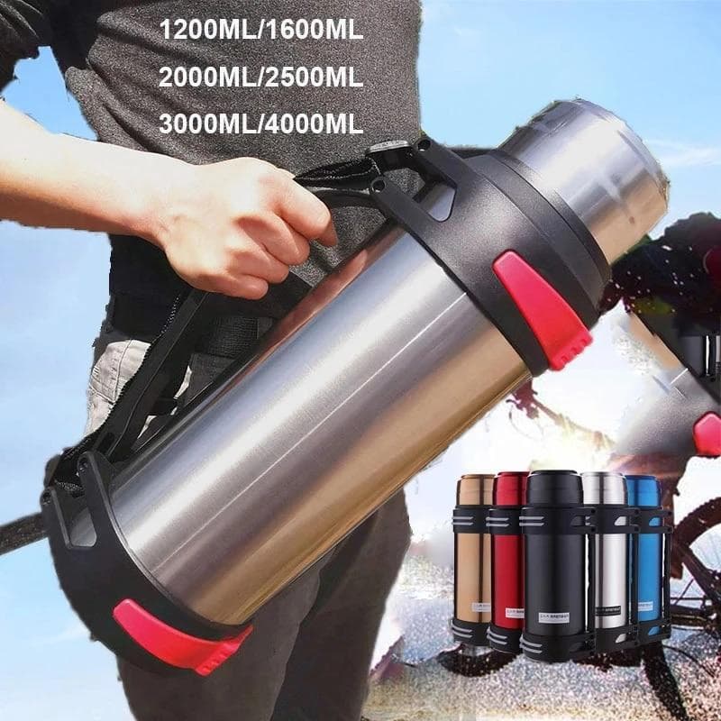 1200-3000ML Large Thermos Bottle Vacuum Flasks Stainless Steel Insulated Water Thermal Cup With Strap 48 Hours Insalation black