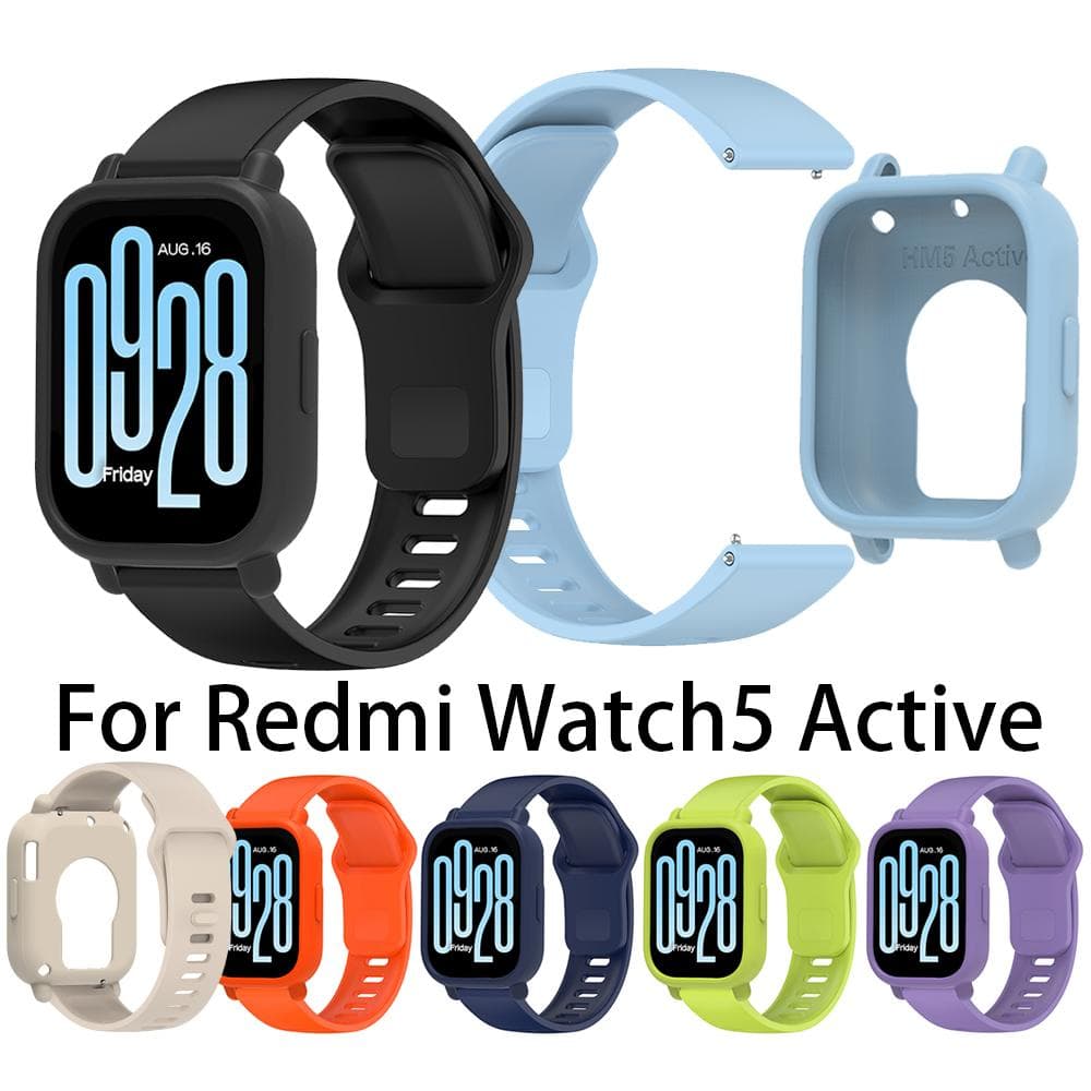 WatchBand Strap For Redmi Watch 5 Active SmartWristbands Fashion Silicone Bracelet For Redmi Watch5 Active WristBand Strap&case black