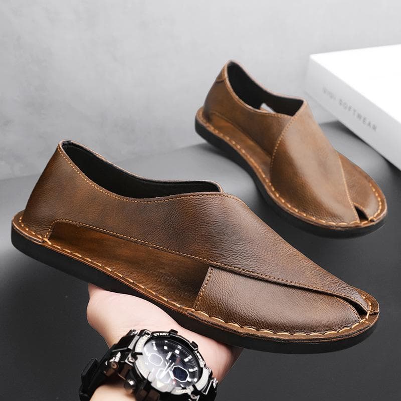 TUINANLE Sandals Summer Men Cozy Hollow Non-slip Soft Cool Lighted Breathable All-match Classic Wearable Fashion Casual Leather Sandals cm black
