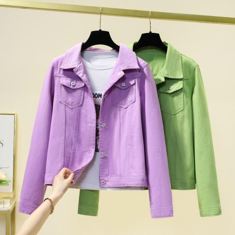Women's Denim Jacket Spring and Autumn Casual Short Denim Jacket Women's Korean Version Solid Color Jacket Clothes cm red