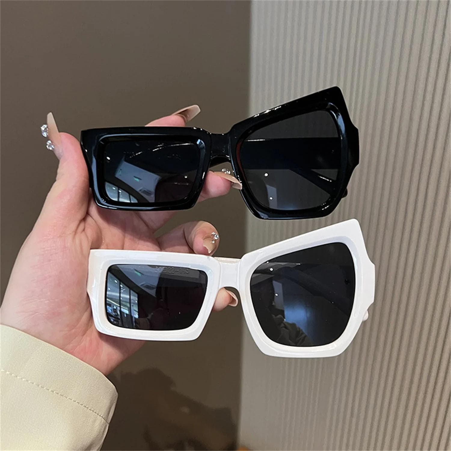 Fashion Irregular Square Sunglasses Funny Party Asymmetrical Sun Glasses Men Brand Designer Personality Black Sunglasses white
