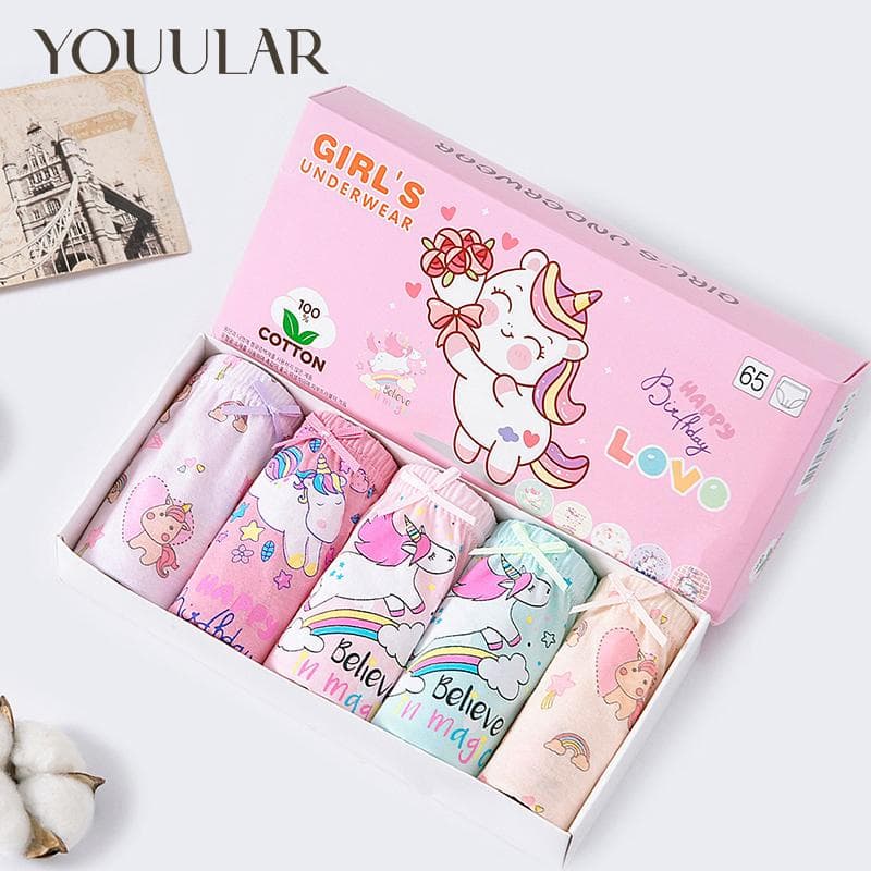 5 Pcs/Lot Children Underwear Cotton Panties for Girls Cartoon Babys Triangle Briefs Breathable Kids Briefs Girls Knickers cm