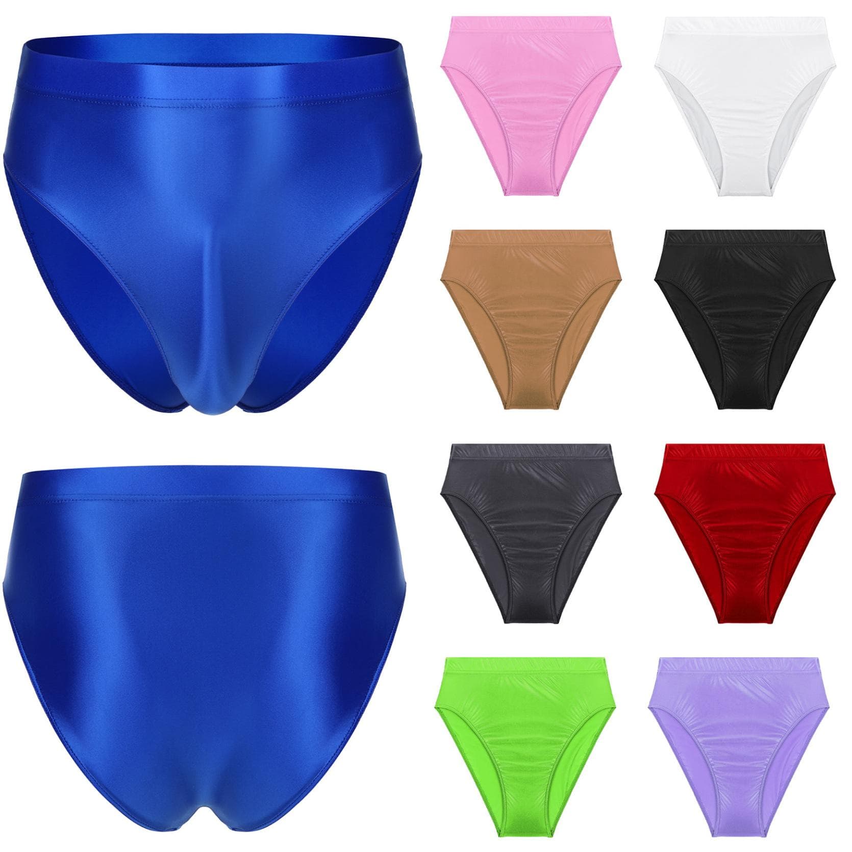 Men's Glossy Briefs Solid Color Elastic Waistband Underpants Underwear Swimsuit Bottom Swimwear cm white