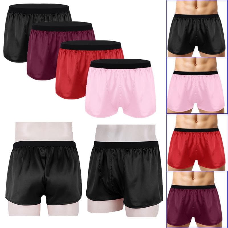 Men's Boxer Briefs Trunks Underwear Silk Satin Basic Boxers Shorts Underpants cm black/pink