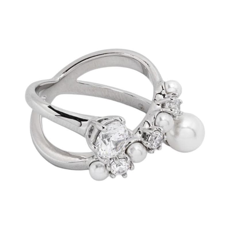 Swarovski Matrix Logo Design Rhodium Plated Crystal Zircon Brass Ring Women's Silver 5705612 silver