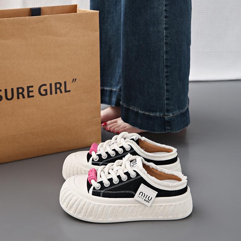 Fashion CRLAYDK Fashion Women's Canvas Comfortable Mules Slip On Casual Platform Loafers Backless Shoes Ladies Indoor Outdoor Slides cm