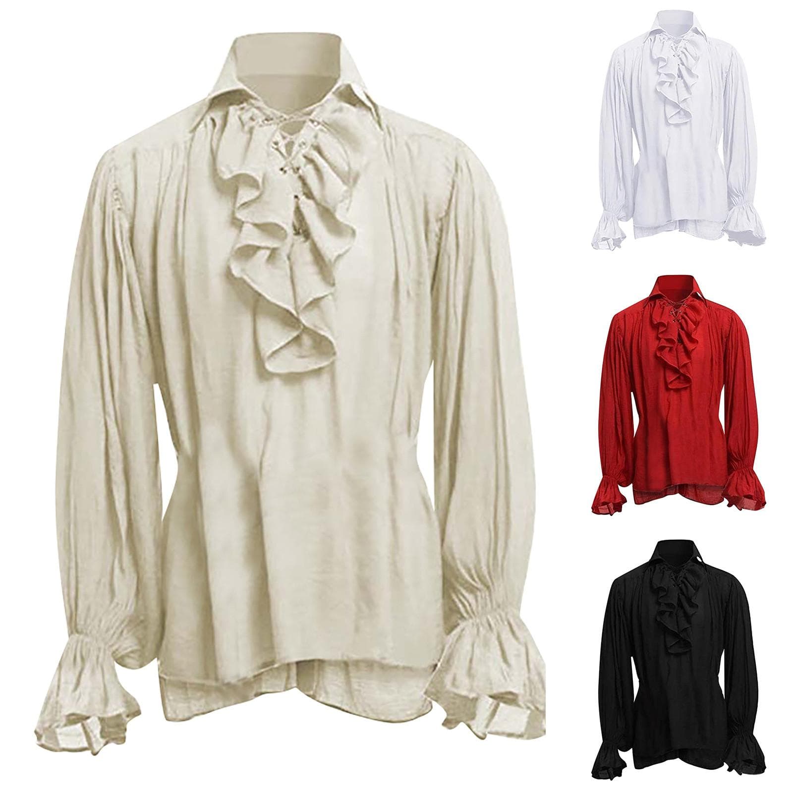 Men's Retro Performance Clothes  Puffy Sleeve Top Solid Long Sleeve cm
