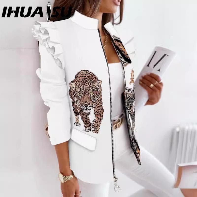 IHUASU Women's Vintage Casual lattice Print Autumn Winter Long Sleeve Jackets & Coats cm