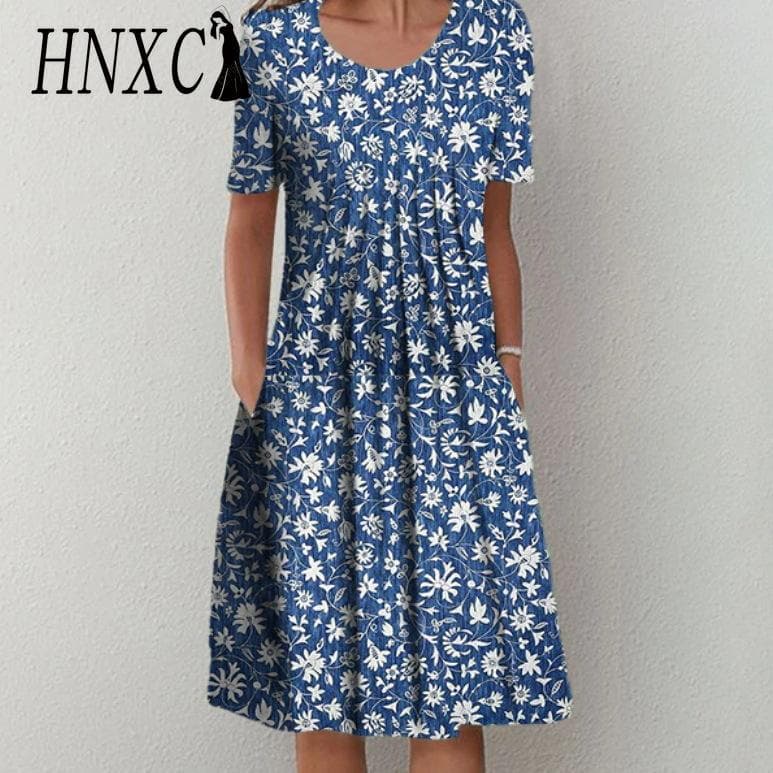 HNXC Women's Fashion Summer Spring Short Sleeve O-Neck Casual Dresses cm