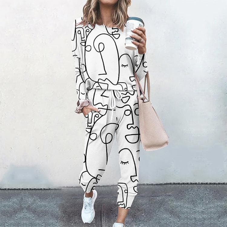 Casual  Suits Womens Suit Long Sleeve Pullover Tracksuit for Women Casual Two Piece Set Pants and Top Tracksuit Elastic Waist Suits Ladies Suits cm re