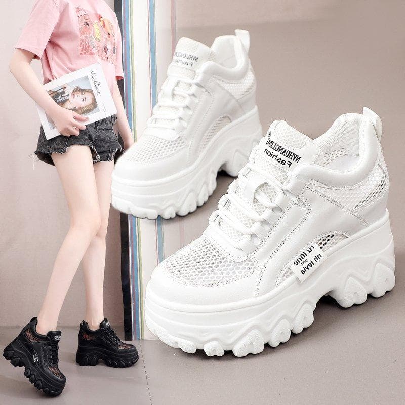 Height-enhancing Shoes for Women, Old Shoes, Breathable Summer Mesh Shoes, Casual Platform Shoes, White Shoes cm white