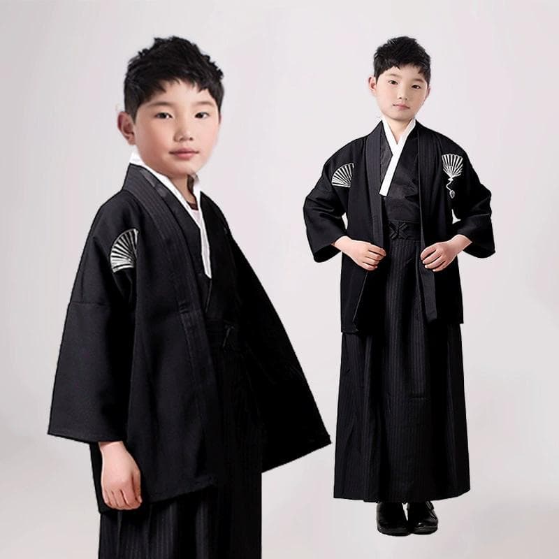 Retro Costume Japanese Samurai Children's Kimono Boy Cover Carnival Party Stage Performance Costume cm white