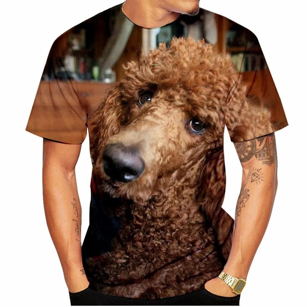 New Cute Animal Poodle Men's Printed T-shirt with Street Elements O-neck Fashion Plus Size Loose Short sleeved Top cm