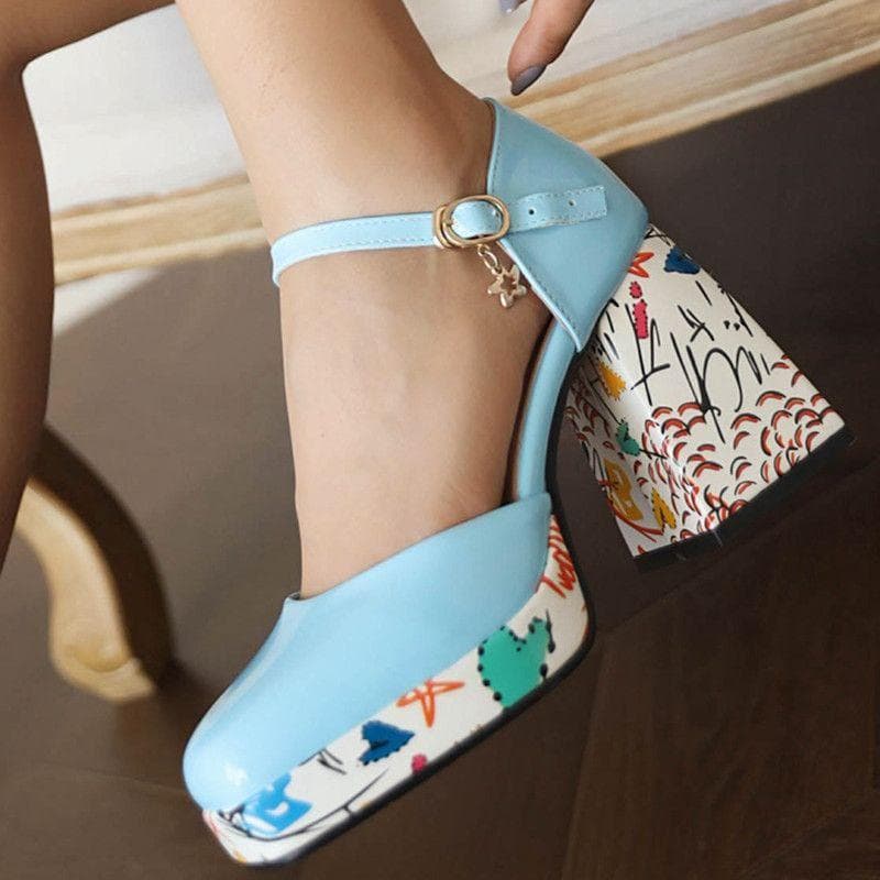 Fashion Elegant Women's High Heels Shoes Summer Spring Flower Pumps Platform Blue Red Black Heeled Party Wedding Shoes Female Large Size cm blue