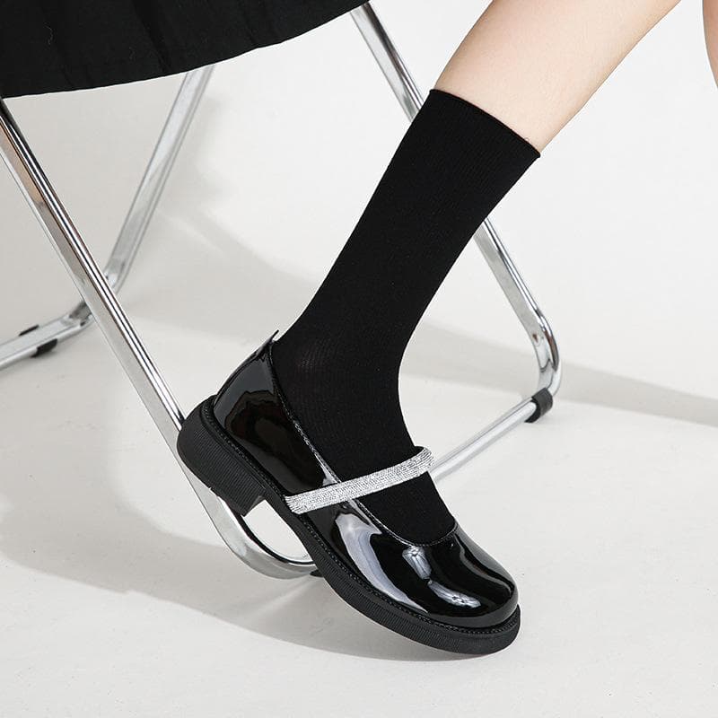 Mary Jane Women's Shoes Patent Leather Chunky Heel Retro Loafers Plus Size Women's Shoes cm white