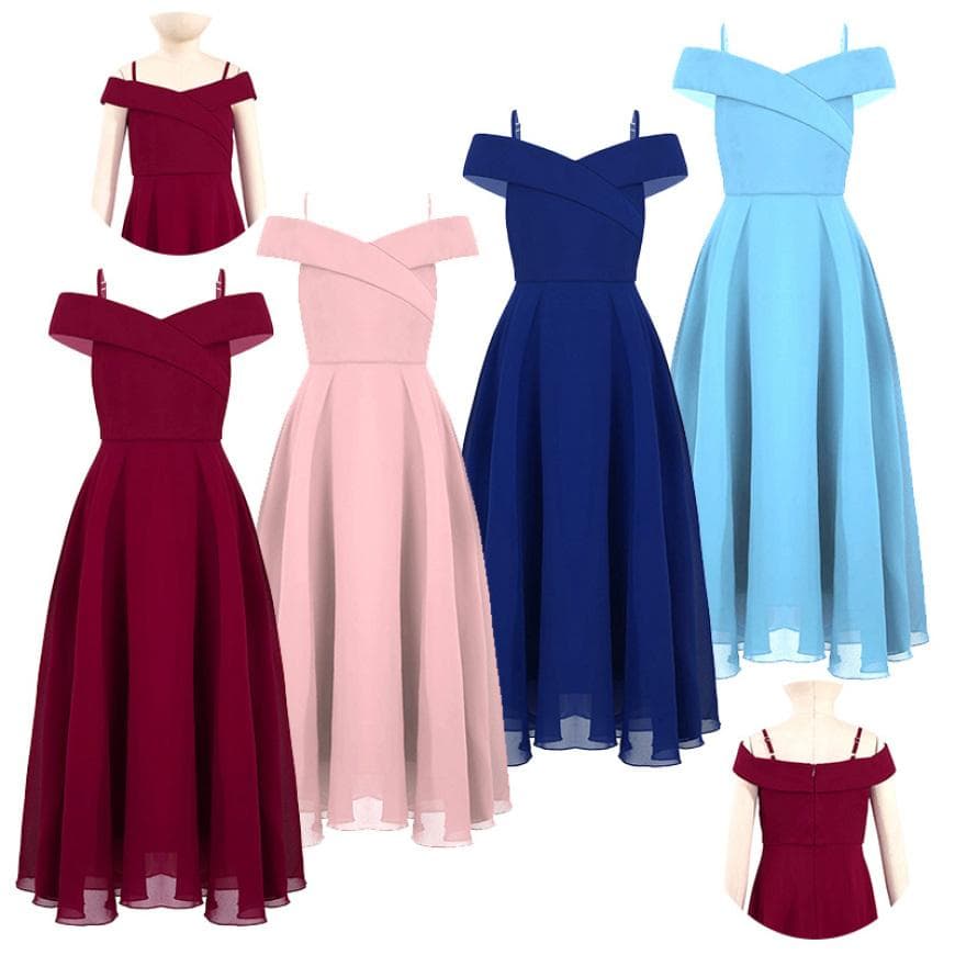 Elegant Chiffon Party Dress Off-the-Shoulder Adjustable Spaghetti Strap A-Line Floor Length Dress Kids Dress cm burgundy