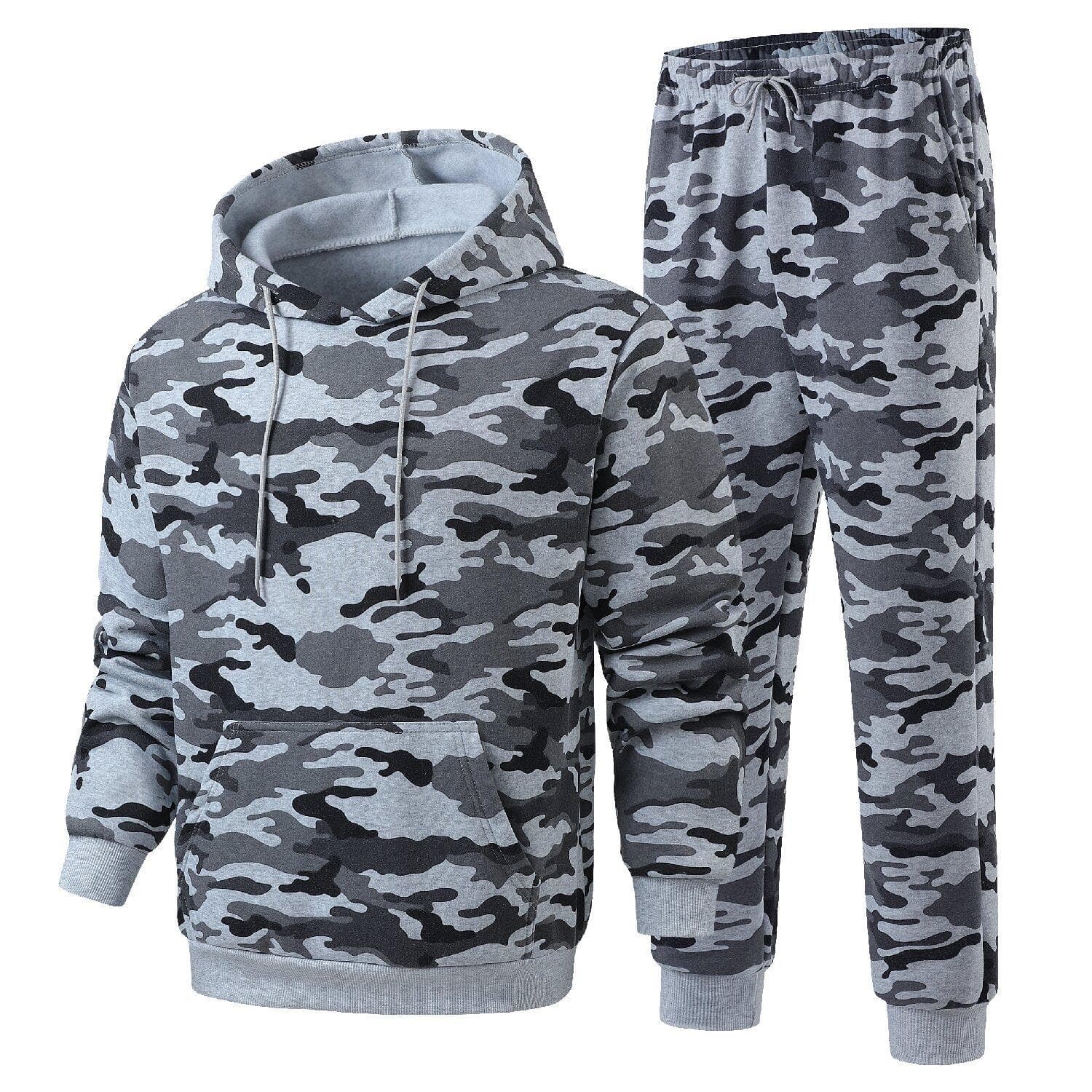 Camouflage Hoodie Men's Set Men's Two-piece Set Men's Hooded Zipper Cardigan Set cm camouflage green