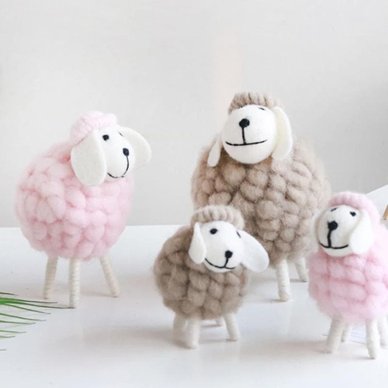 Mini Felt Sheep Figurines Miniatures Wool Felt Lamb Cute Toys Desktop Decor Home Furnishings Cute Table Ornament white