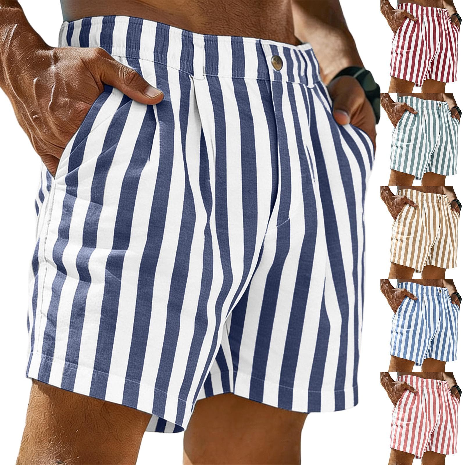 Men's Casual Shorts With Comfortable Lightweight Button Pockets And Monochrome Beach Shorts cm dark blue