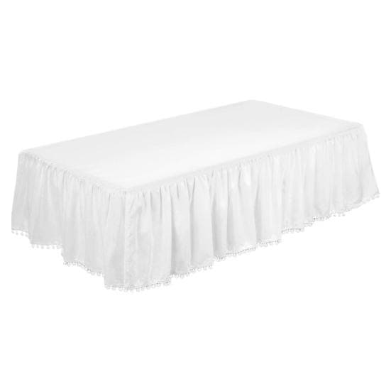 Plush Ball Ruffled Crib Skirt Toddler Adjustable Elastic Bedding Crib Ruffle Bed Skirt Baby Boys Girls Bed Cover white