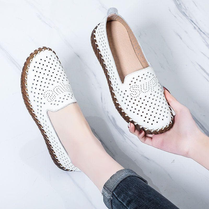 Summer Sandals Women's Flat Shoes Mesh Breathable Hollow Casual Shoes Soft Sole Anti Slip Flat Shoes cm beige