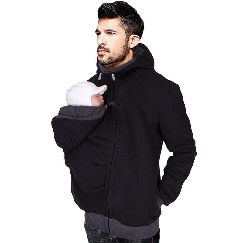 Two-in-one multifunctional kangaroo dad hooded sweatshirt men's pouch clothes sale cm black