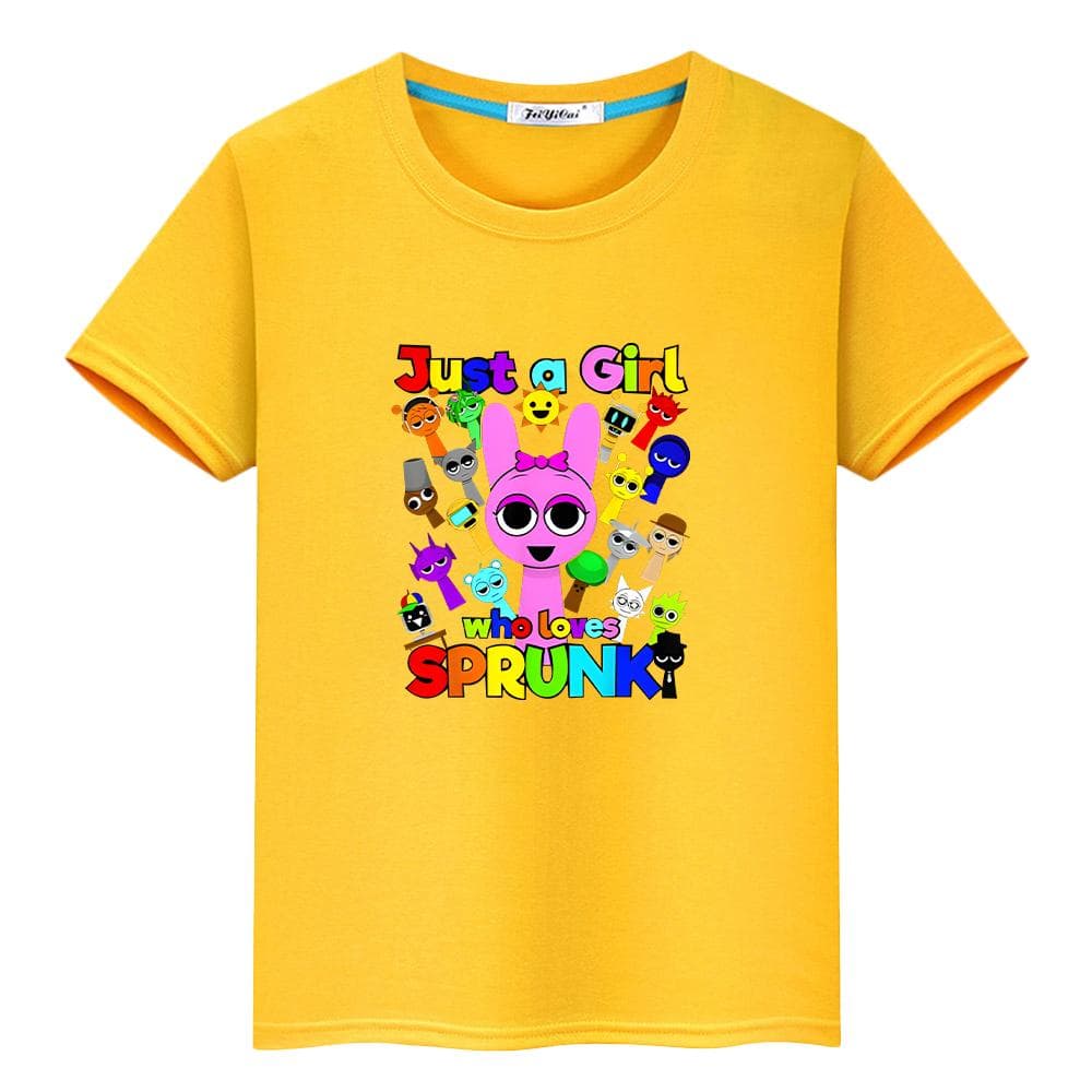 Sprunki print t shirt for kids boy 10year 100%Cotton Cute Tees Sprunki anime Short  Tops pride tshirt y2k one piece girl clothes cm yellow