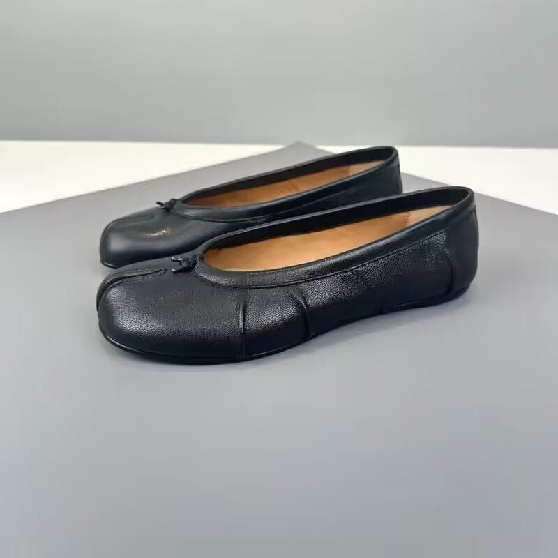 Genuine leather Split Toe Women Ballet Flats Tabi Shoes Casual Slip-on Loafers Ladies Pleated Espadrilles Zapatillas Mujer cm brown