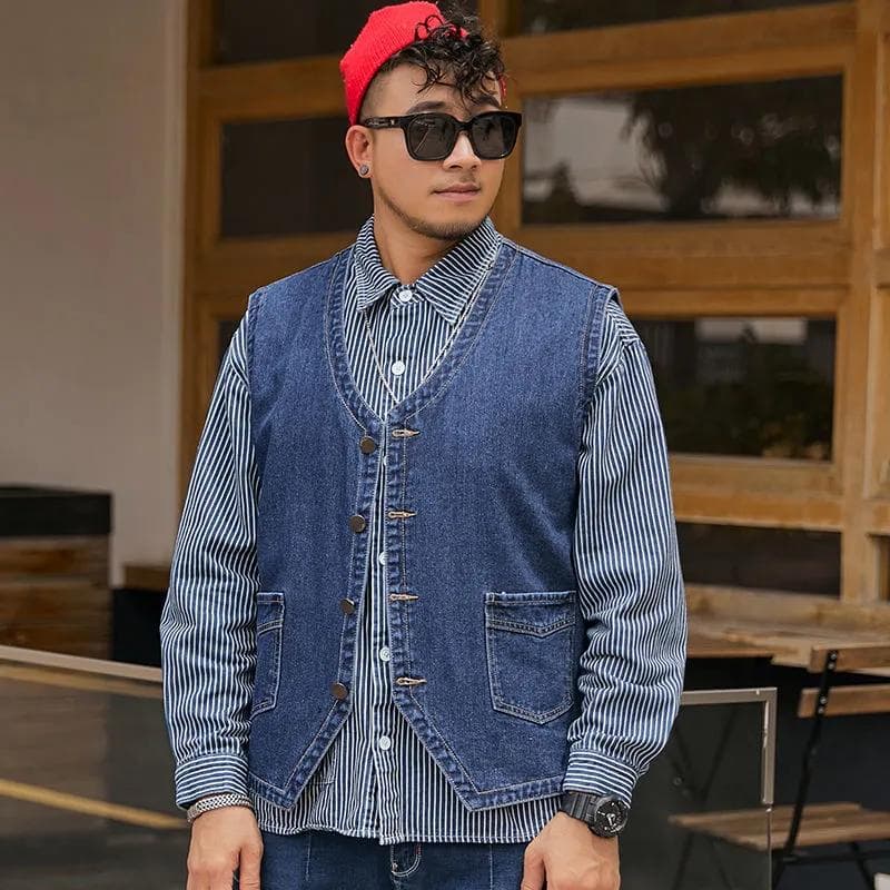 Men's Spring and Summer Plus Size Loose Denim Vest Solid Color Sleeveless Straight Hem Top cm grey